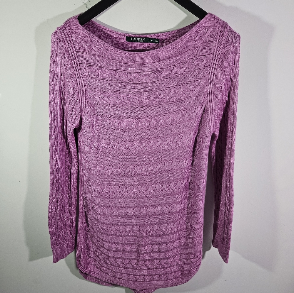 Women's Lauren Ralph Lauren Pink/Purple Cable Knit Crewneck Sweater!